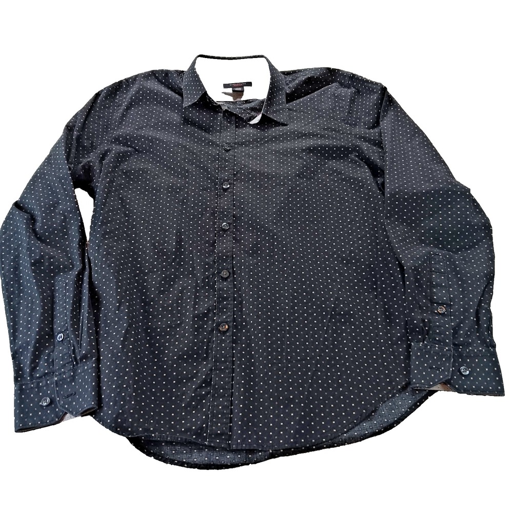 Structure‎ Flip Cuff Slim Fit Mens Large Cotton Shirt Black Geometric